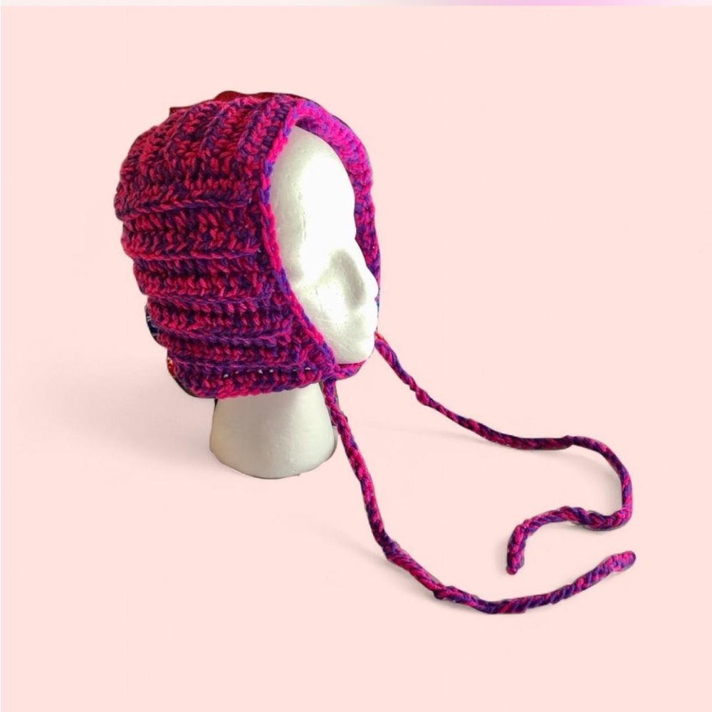 crochet pink and purple chunky ribbed bonnet hood HANDMADE